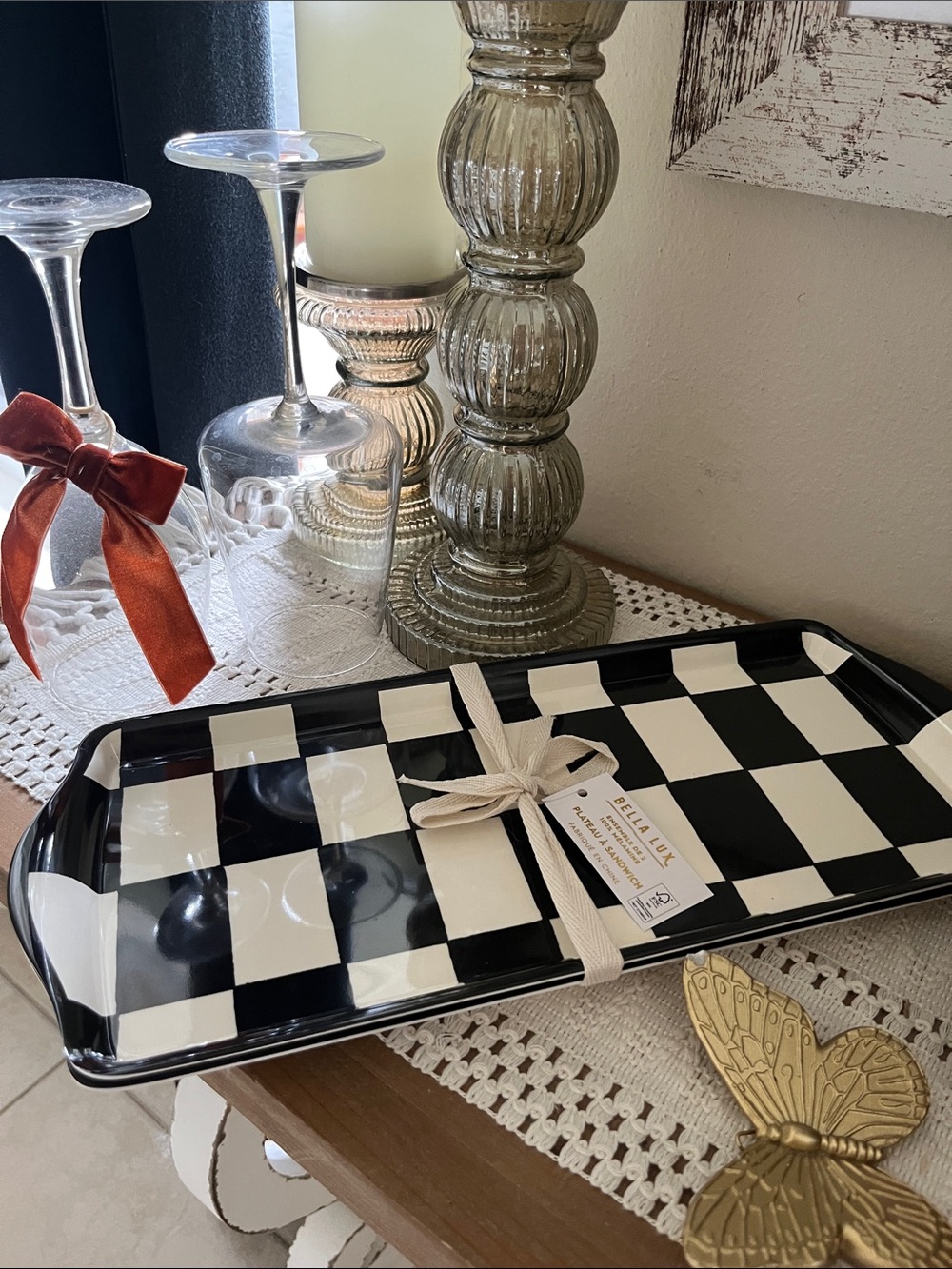 Bella Luxx Black and White Checkerboard Serving Platter